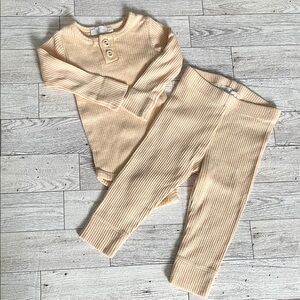 Jamie Kay Ribbed Henley Set in Soft Peach Size Newborn
